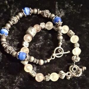 Elegant Silver and Blue Beaded Bracelet